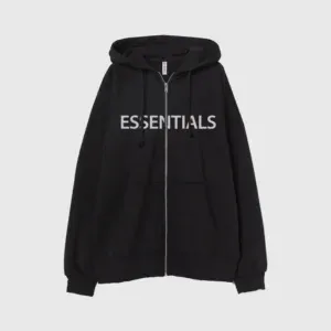 Essentials Full Zip Up Black Hoodie